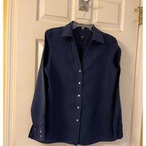 Talbots Pure Irish Linen Women Long Sleeve Navy Blue Blouse Size 12